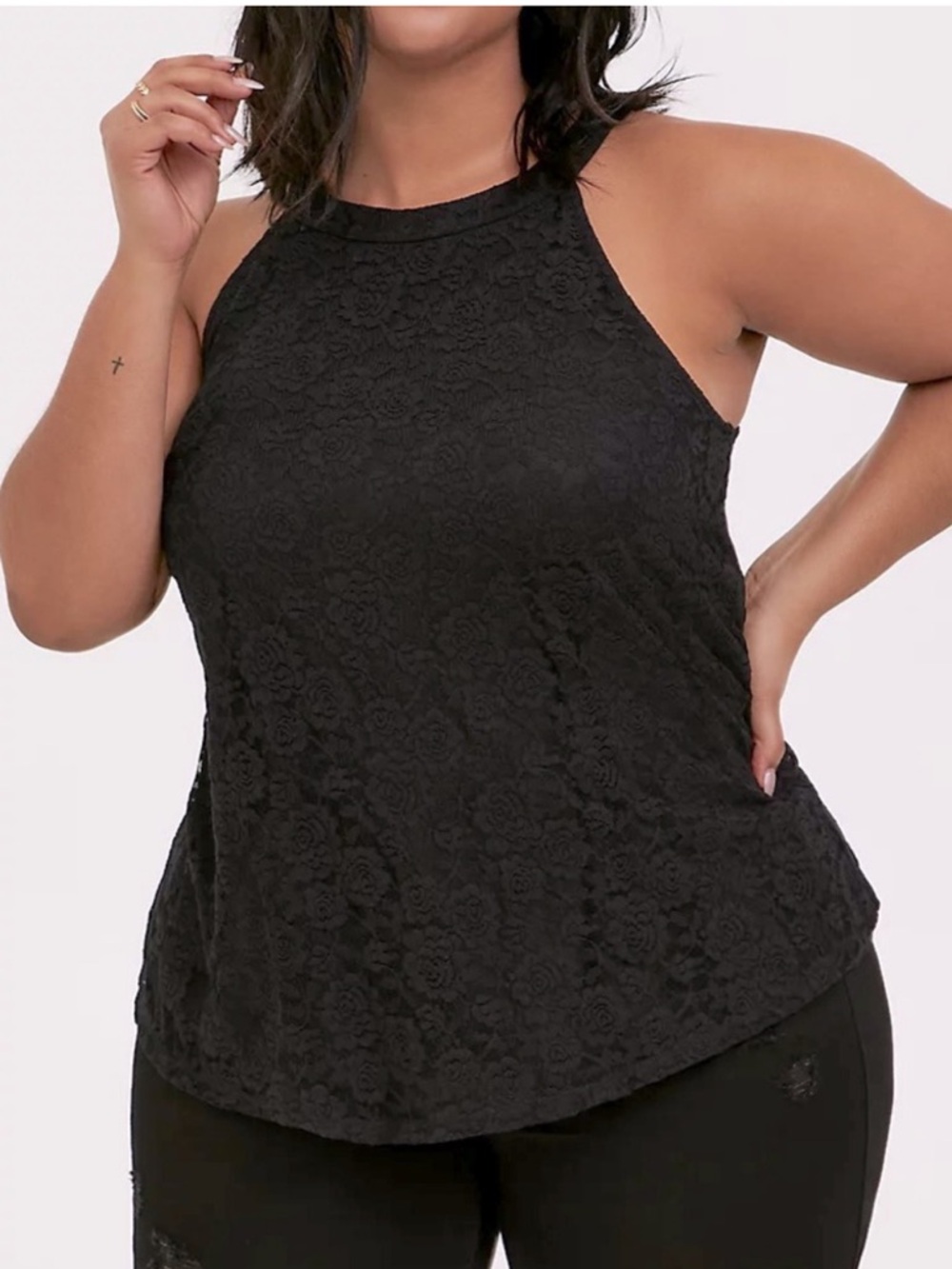 Torrid 1X Black Lace High Neck Goddess Tank Top